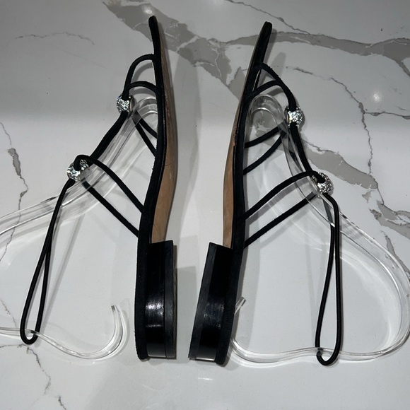 Stuart Weitzman Sz 7 Black Crystal Flat Sandals - Picture 6 of 8